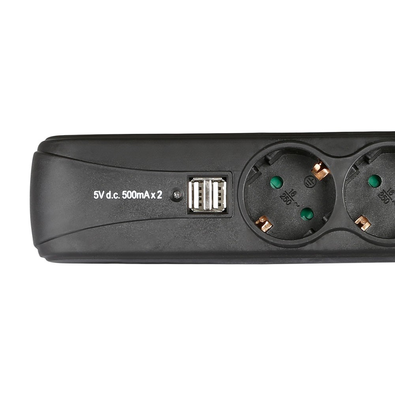 ADAM HALL - Ciabatta a 3 prese con interruttore e 2 prese di ricarica USB