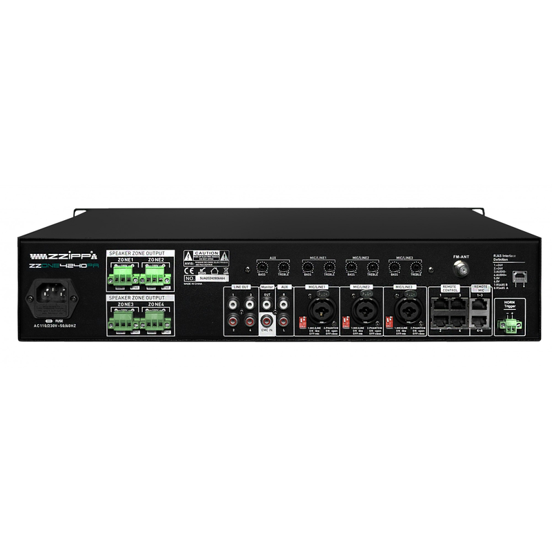 ZZiPP - amplificatore mixer lettore usb/bt/fm da 240w a 4 zone